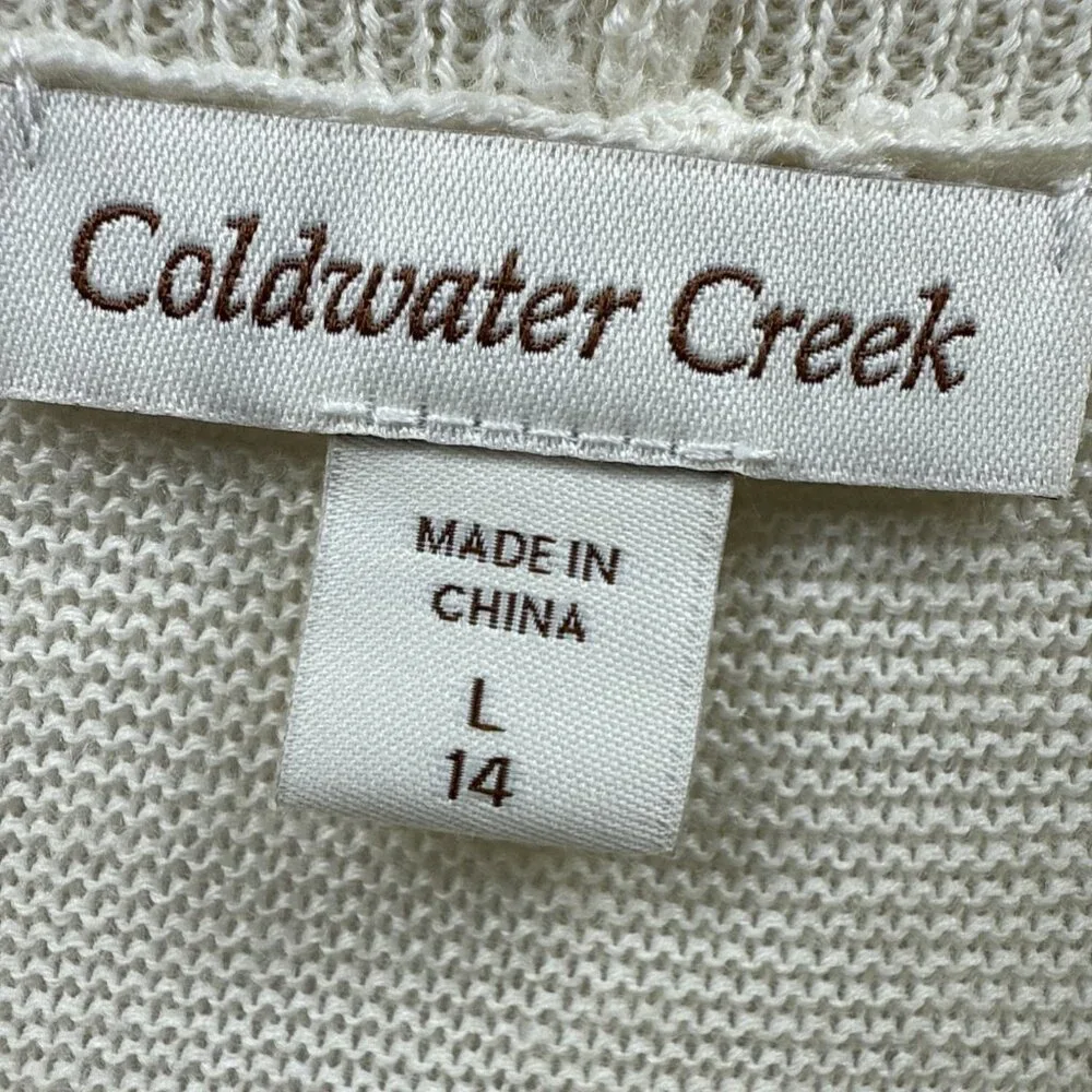 Coldwater Creek Sweater Sz‎ Large Ivory Silver Metallic Stripe Merino Wool Blend